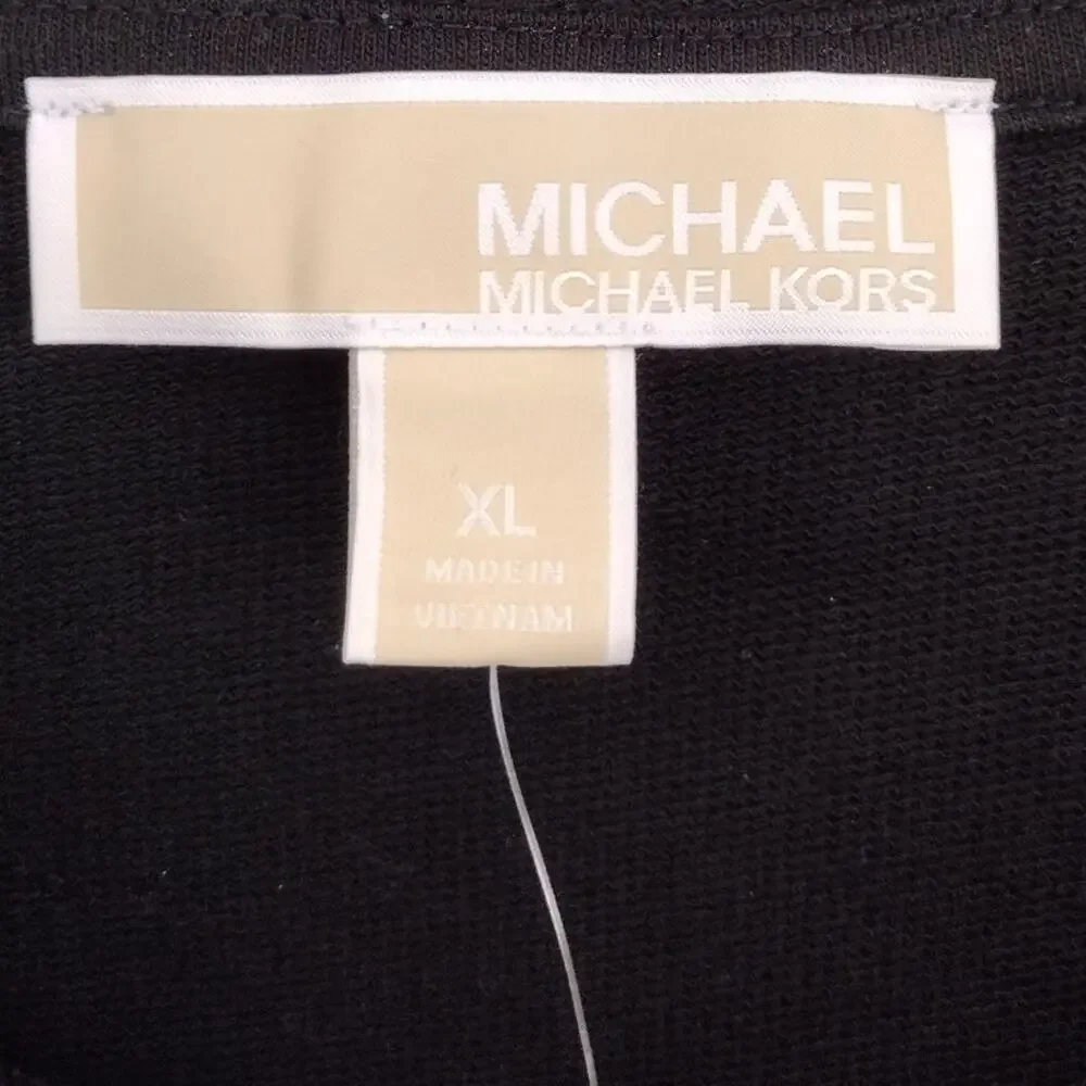 Michael Kors NEW Black Large Logo Lightweight Terrycloth Hoodie Stretch Women XL